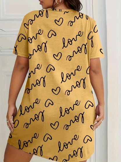 Plus Size Love Print Short Sleeve Nightgown Women's Large Size