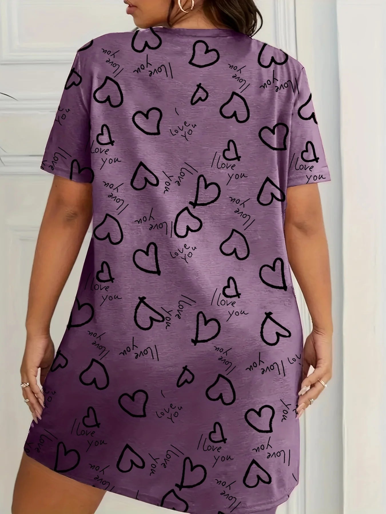 Plus Size Love Print Short Sleeve Nightgown Women's Large Size