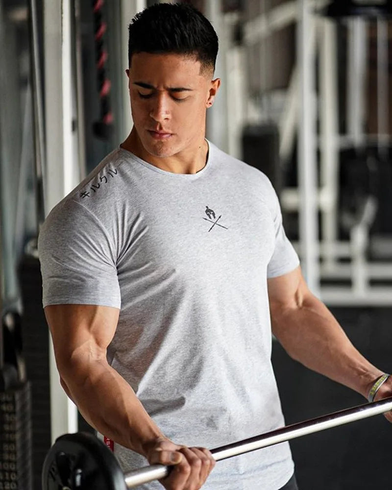 Men T Shirts Fashion Summer Bodybuilding Letter Printed Tshirt Men GYM Fitness Workout  O-Neck Show Muscle.