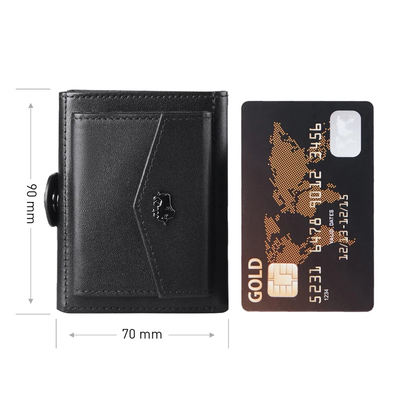 BISON DENIM Men Genuine Leather Short Slim Wallet