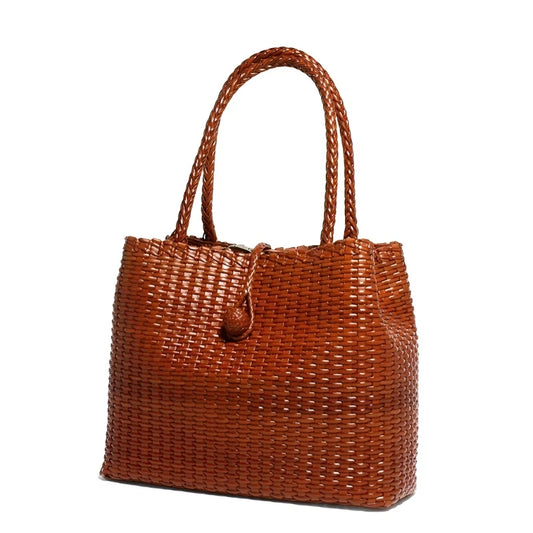 Ръчно изработена плетена дизайнерска дамска чанта от естествена кожа
