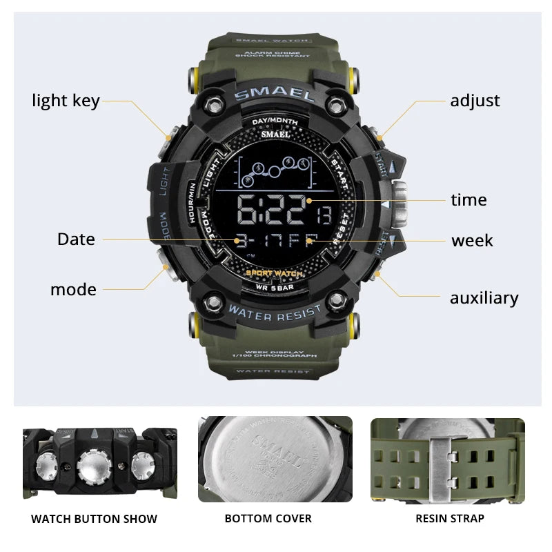 JBMBM Elevate your style and performance with the SMAEL Military Water Resistant Sport Tactical Timepiece 1802. This rugged watch combines functionality anddurability £8.99