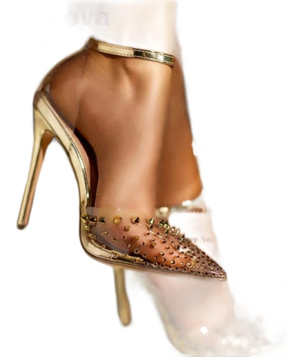Златни прозрачни дамски парти обувки