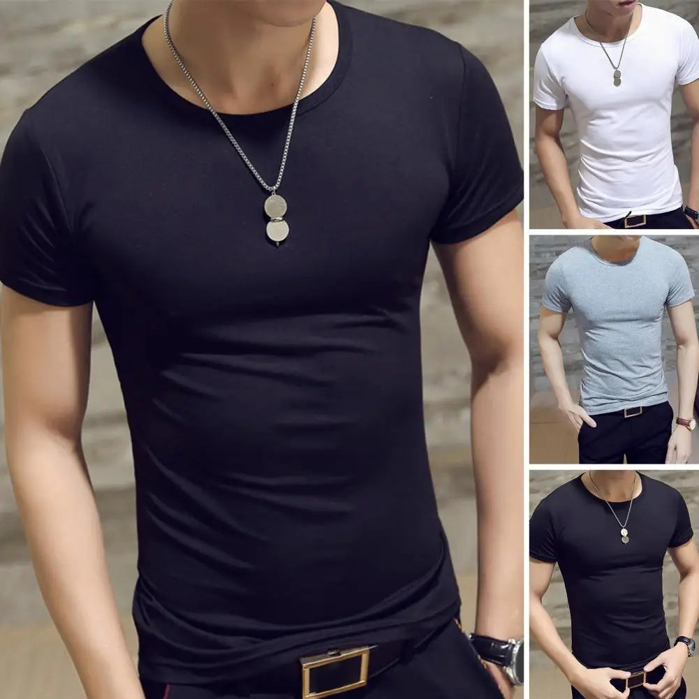 Casual T-shirt V-Neck Short Sleeve Thin Men T-shirt Summer Solid Color.