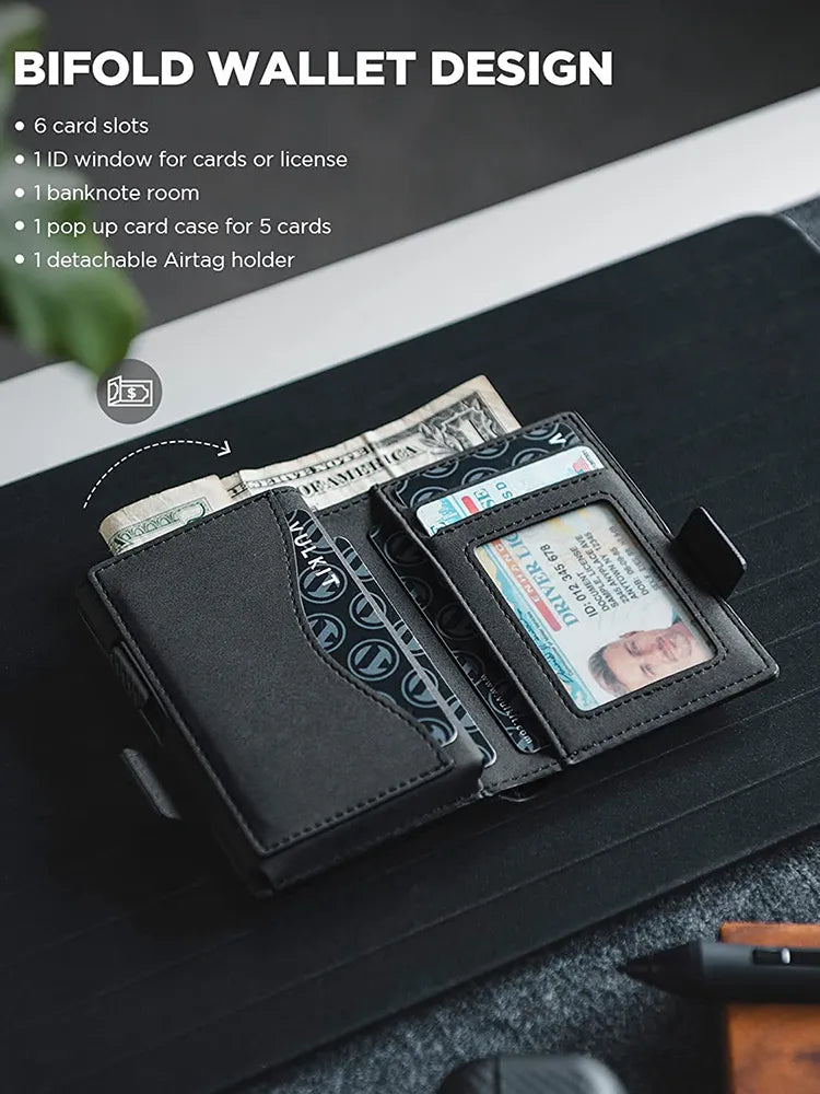 Wallet Card Holder with Airtag Holder Leather
