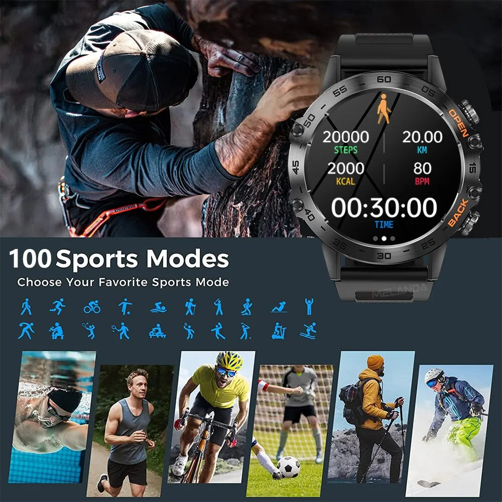 MELANDA Steel 1.39" Bluetooth Call Smart Watch Men Sports