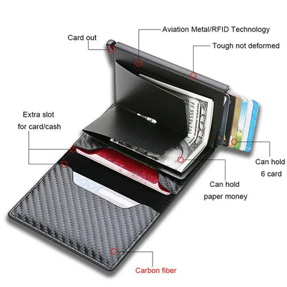 DIENQI Carbon Fiber Card Holder Wallets Men RDFI Blocking