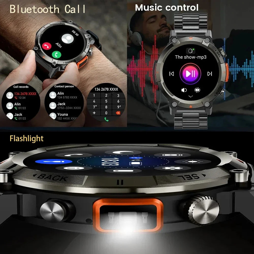 Smartwatch  Bluetooth Call With Flashlight Sport Tracker Blood Pressure IP67 Waterproof For Men