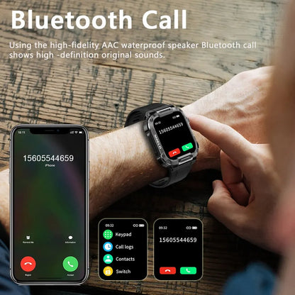 MELANDA 1.85 Outdoor Military Men Bluetooth Call Smartwatch
